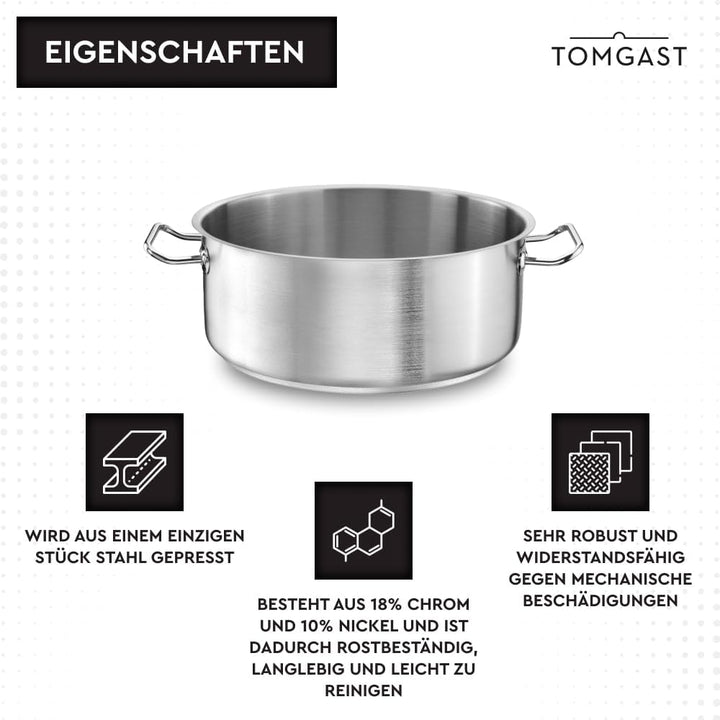 Topf Durchmesser: 20 cm Höhe: 9 cm Fassungsvermögen: 2,5 l | Edelstahl 18/10 | Wandstärke 1 mm bis 1