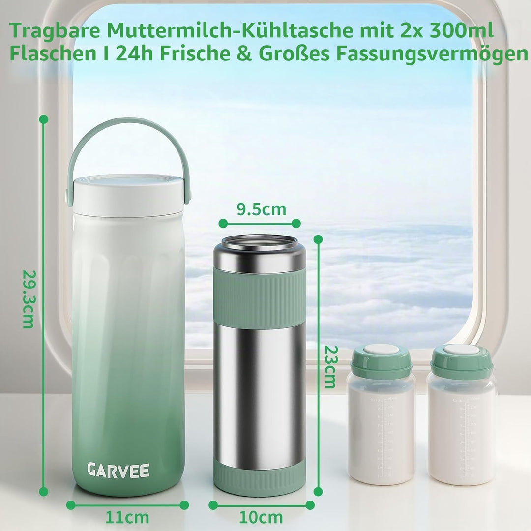 Muttermilch Kühlbox Tragbar mit 2x300ml Flaschen – 24h Kühlen &amp; Warmhalten, 360° Isolierung – Stillz