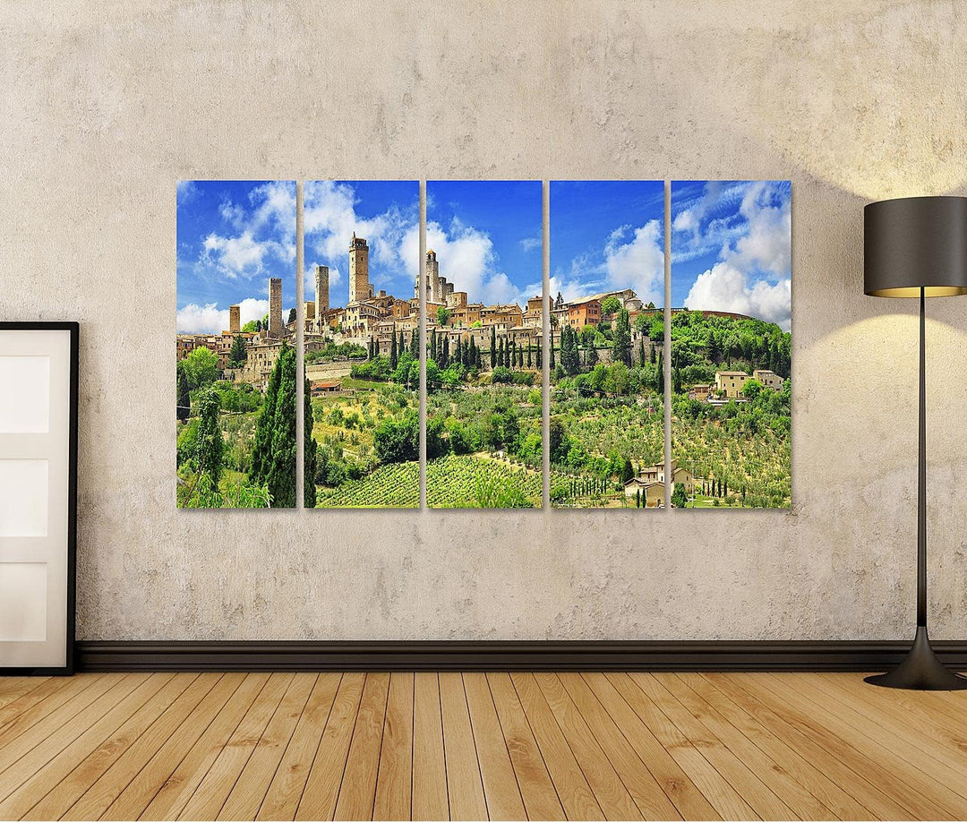 islandburner Bild auf Leinwand Panorama Gimignano Toskana Italien Bilder Wandbilder Poster, Leinwand