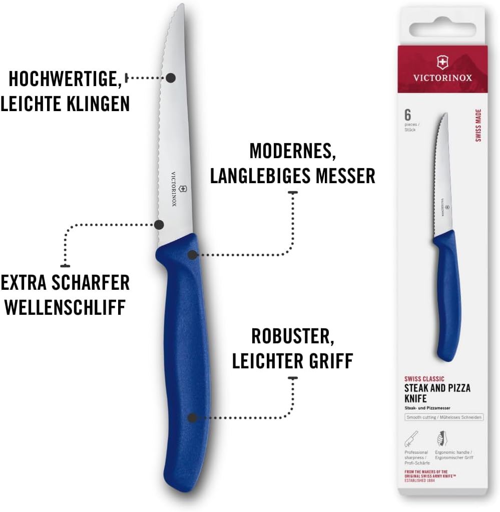 Victorinox, Swiss Classic, Profi Steakmesser-Set, 6-teilig, Extra Scharfe Klinge, Wellenschliff, 11