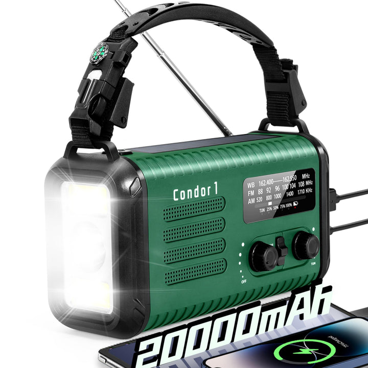20000mAh Kurbelradio, tragbares Solar-Notfallradio mit AM/FM-Empfang, SOS Alarm, LED-Leselicht und T