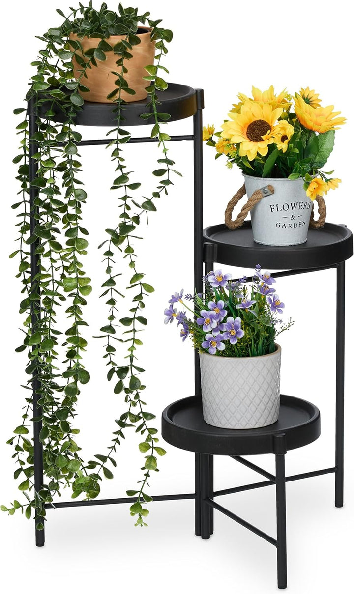 Relaxdays Blumenregal mit 3 runden Ablagen, für Blumen- & Pflanzentöpfe, Pflanzentreppe, HBT: 65 x 4