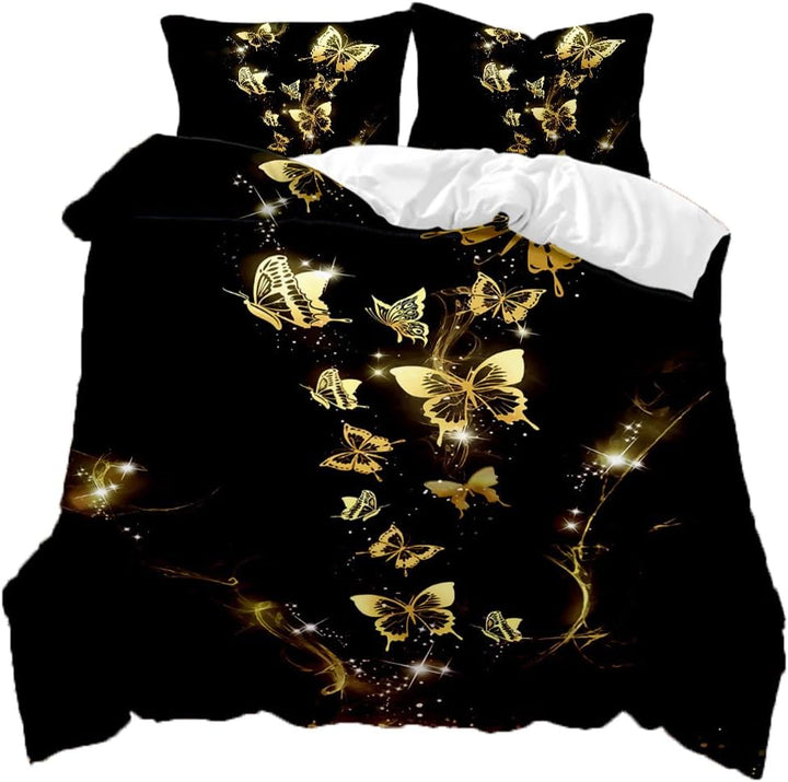EHAOKK Goldener Schmetterling bettbezug,Blauer,Lila,Buntes Fantasie Schmetterling bettbezug,3D Schme