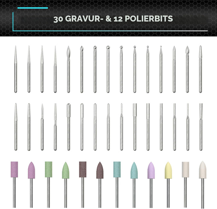 Elektrischer Mini-Gravierstift von ARROWMAX, HollowCup-Motor, 42 Bits mit Aluminiumgehäuse, OLED, ma