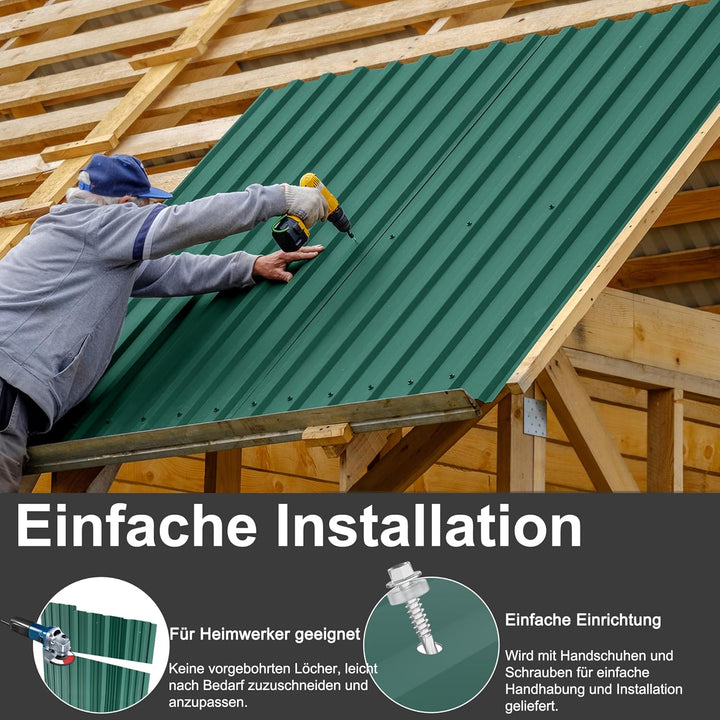 12x Trapezblech Profilblech 129,5 x 45 cm = 7 m² Grün – Verzinkt, Wetterfest & Korrosionsbeständig,