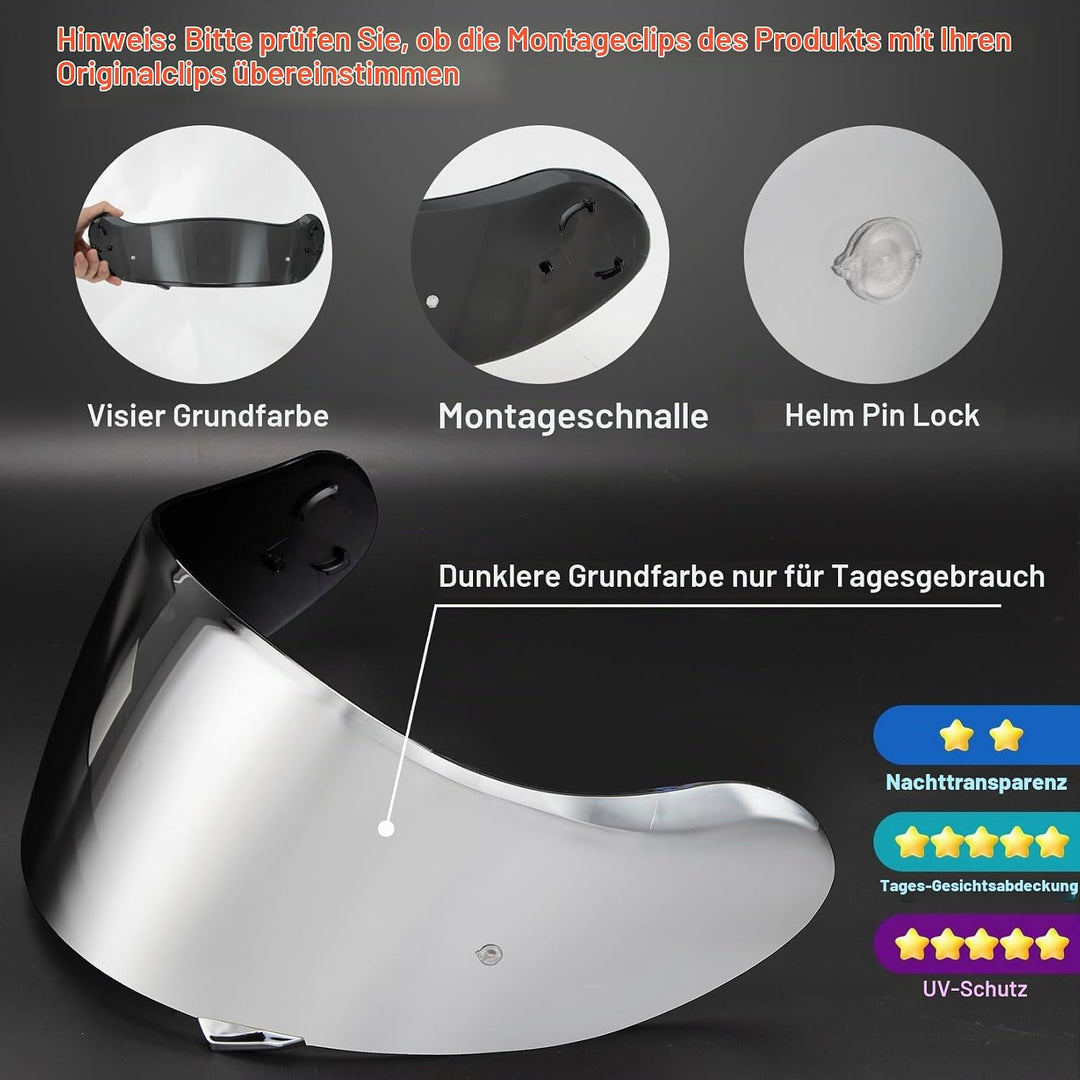 PSLER Helm Visier für Neotec 2 - Verspiegelt Helmvisier für Shoei Neotec 2 CNS-3 Getöntes Visier Mot