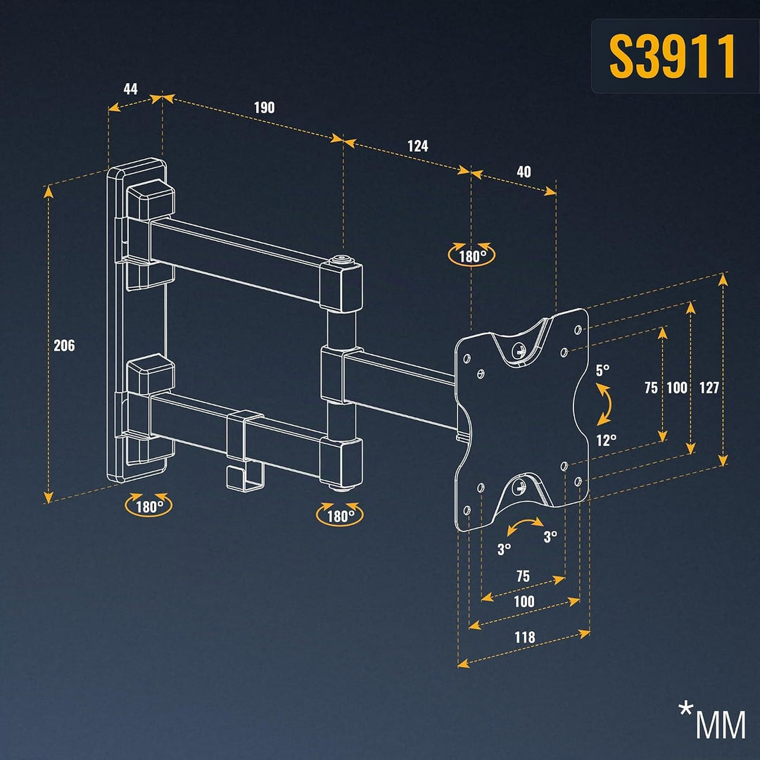 RICOO Monitor Wandhalterung Arm S3911 schwenkbar neigbar für 13–34 Zoll Bildschirmhalterung Arme Hal