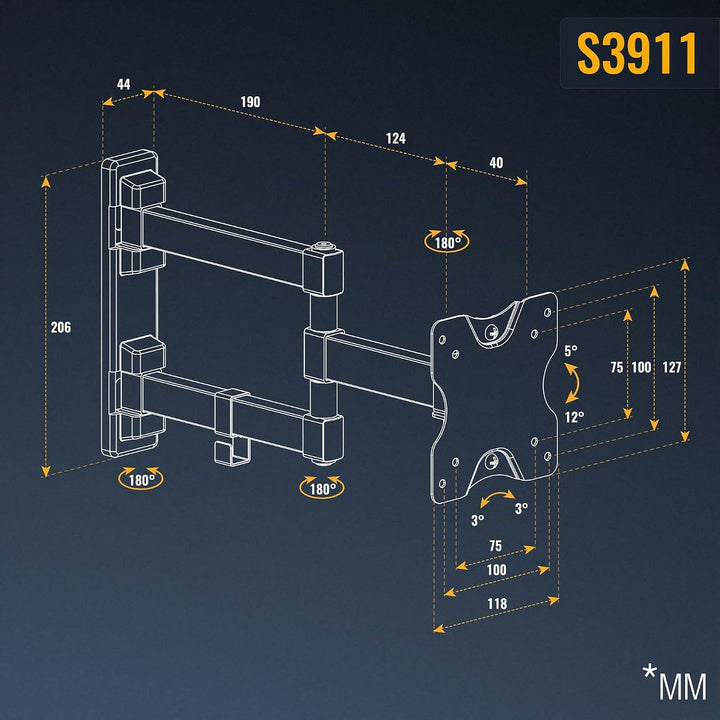 RICOO Monitor Wandhalterung Arm S3911 schwenkbar neigbar für 13–34 Zoll Bildschirmhalterung Arme Hal