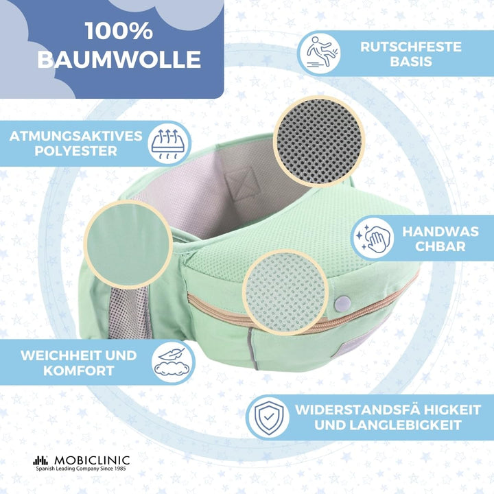 Mobiclinic® kids, Babytrage, 6 in 1, Moley, Mehrpositionale, Faltbar, Reissverschlusstasche, Flasche
