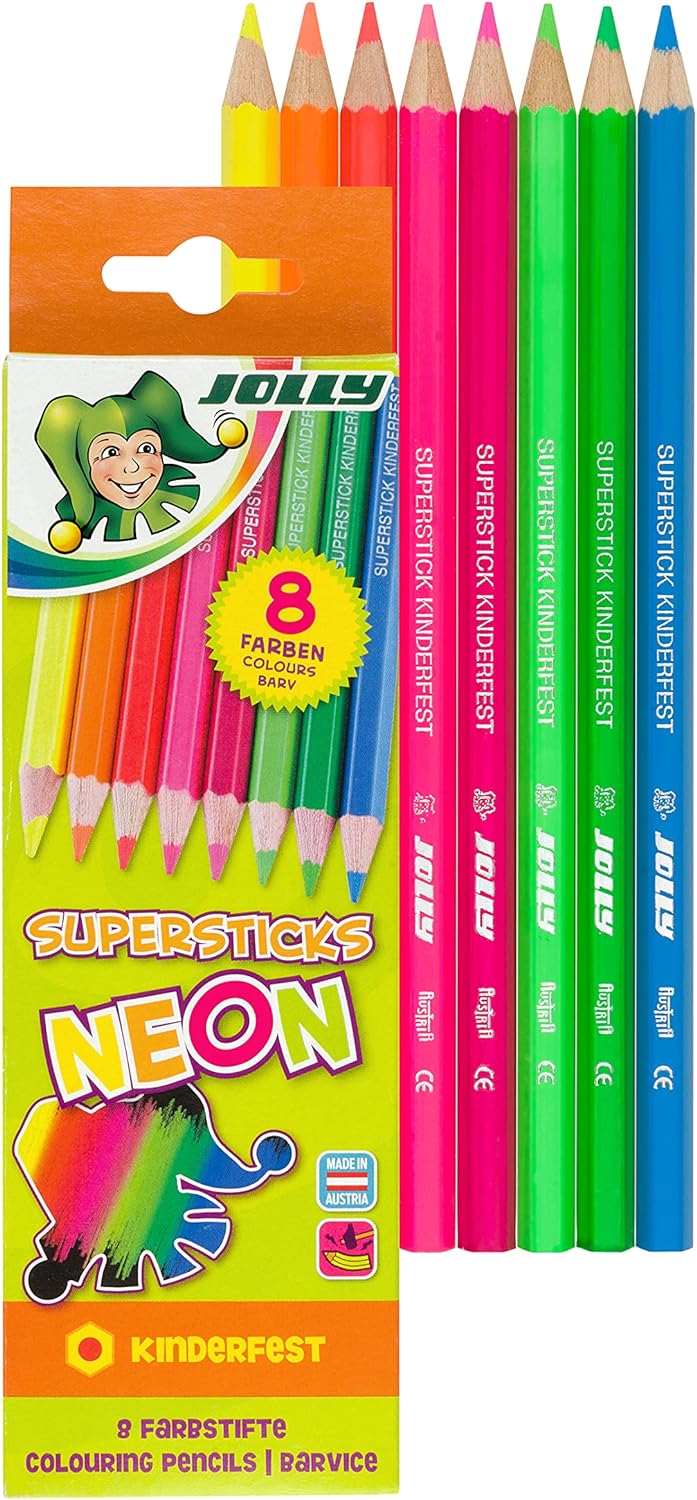 JOLLY Superstick Crazy Farbstifte 24 Stifte mit 48 Farben &amp; Superstick Neon Buntstifte Farbstifte |