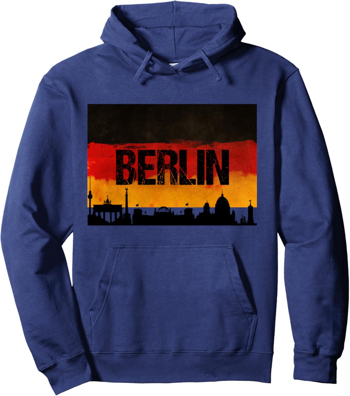 Berlin Germany City Skyline Distressed German Flag Pullover Hoodie