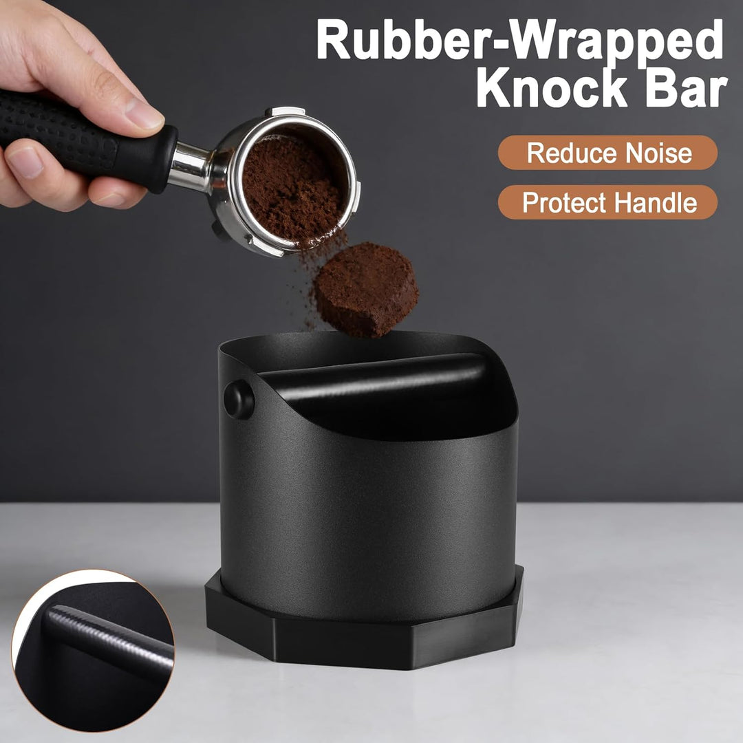 Abklopfbehälter für Siebträger Espresso, 0.75L Edelstahl Kaffee Knock Box mit Abnehmbarer Knock Bar