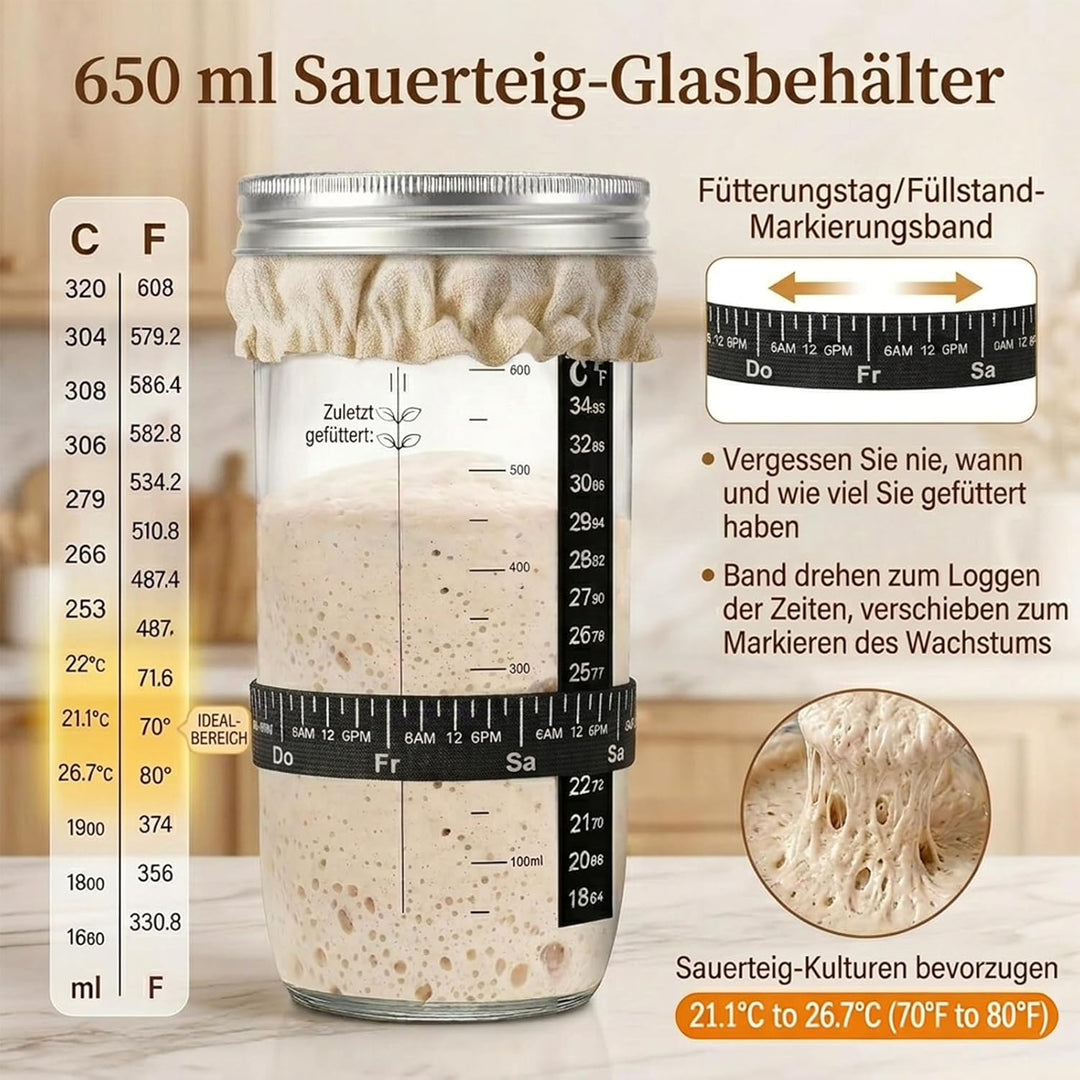 Sauerteig Starter Set, Brot backen Zubehör 24 teilig, Gärkorb Brot Rund 23cm und Oval 25cm, Brotkorb