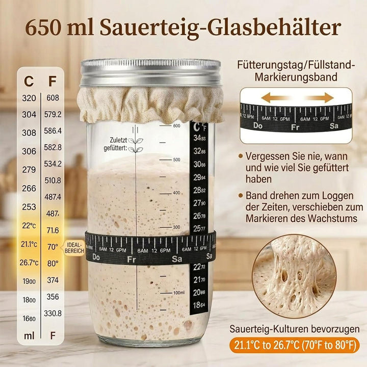 Sauerteig Starter Set, Brot backen Zubehör 24 teilig, Gärkorb Brot Rund 23cm und Oval 25cm, Brotkorb