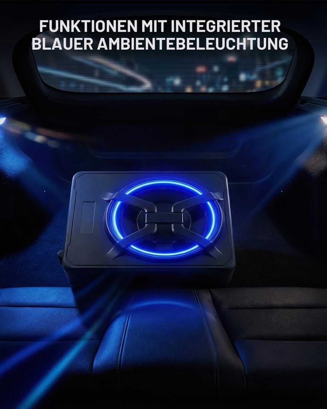 Aktiver Subwoofer für Auto, Passt unter Sitze, Maximale Leistung 1200 W, 10 Zoll, mit Umgebungsbeleu