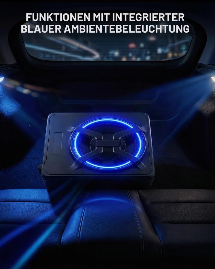 Aktiver Subwoofer für Auto, Passt unter Sitze, Maximale Leistung 1200 W, 10 Zoll, mit Umgebungsbeleu