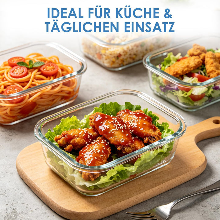 Hotec Glas-Frischhaltedosen Set, (4er-Pack), Auslaufsicher, BPA-frei, Mikrowellen-, Ofen-, Gefrier-