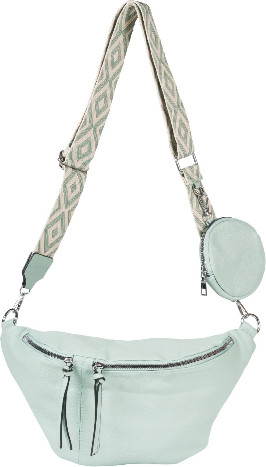styleBREAKER Damen Halbmond Crossbody Schultertaschen Set 3-Teilig, Schultergurt mit Muster, Schlüss