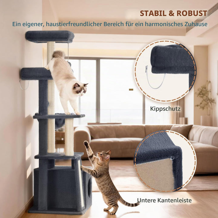 kratzbaum katze, 144 cm Katzenbaum, Mehrstöckiger katzenkratzbaum mit Kratzbrett, 4 Sisalstangen, Ge