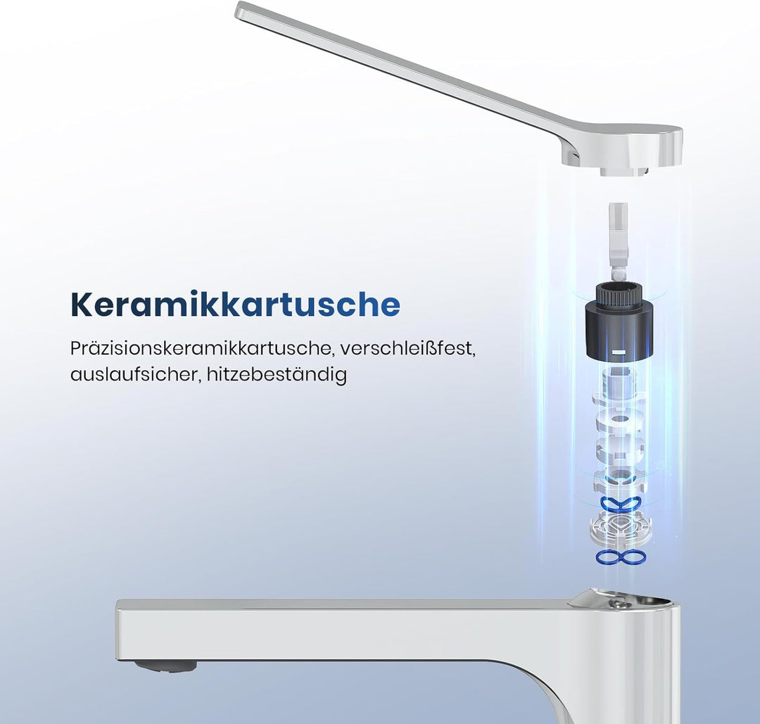 EMKE Wasserhahn Bad Chrom, 195 x 173 x 46 mm, Messing, Keramikkartusche, Badarmatur, Mischbatterie W