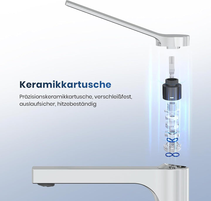 EMKE Wasserhahn Bad Chrom, 195 x 173 x 46 mm, Messing, Keramikkartusche, Badarmatur, Mischbatterie W