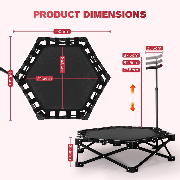 Trampolin Ø101cm,Faltbares Fitness-Trampolin für Jumping Fitness,Tragfähigkeit 150 kg,Verstellbare H