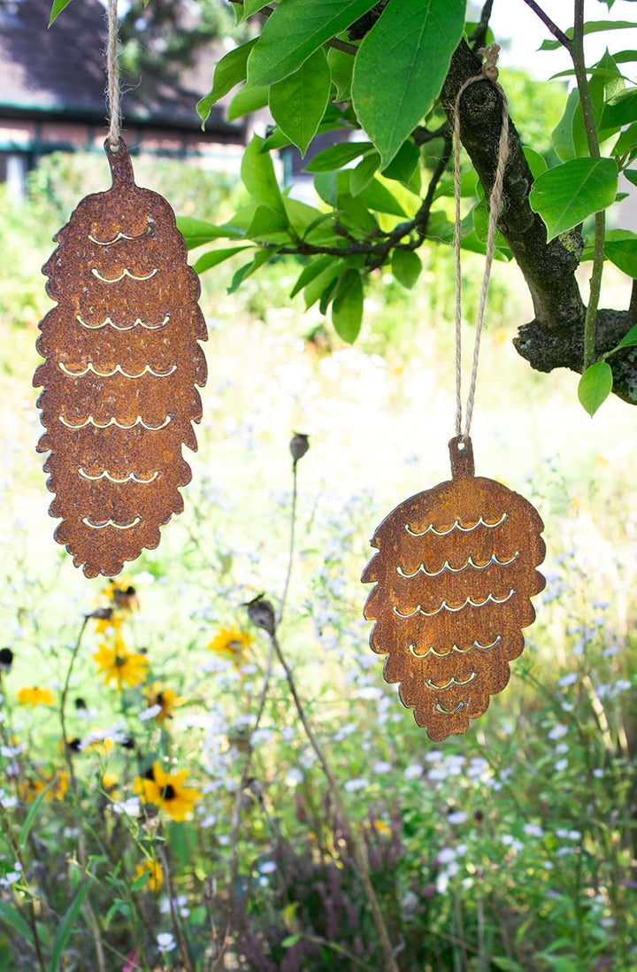 Metall Zapfen zum aufhängen Herbstdeko Rosthänger Baumhänger Edelrost Made in EU Höhe=16 und 21 cm 2