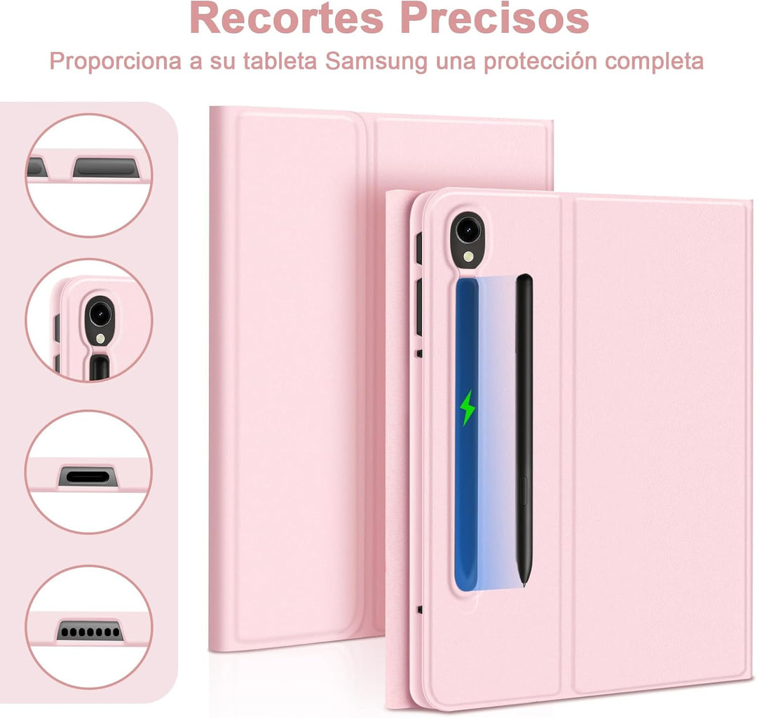 Bettdow für Samsung Galaxy Tab S9 FE/S9 2023 Tastatur Hülle, Rosa (Spanisch), Rosa