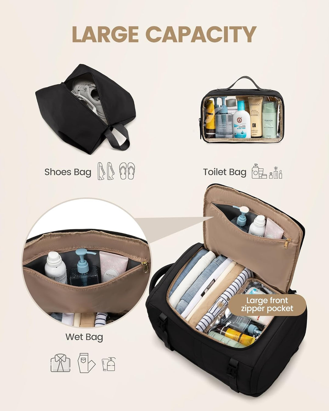 LOVEVOOK Reiserucksack Damen Herren, Handgepäck Rucksack Flugzeug, Travel Backpack Women, Laptop Ruc