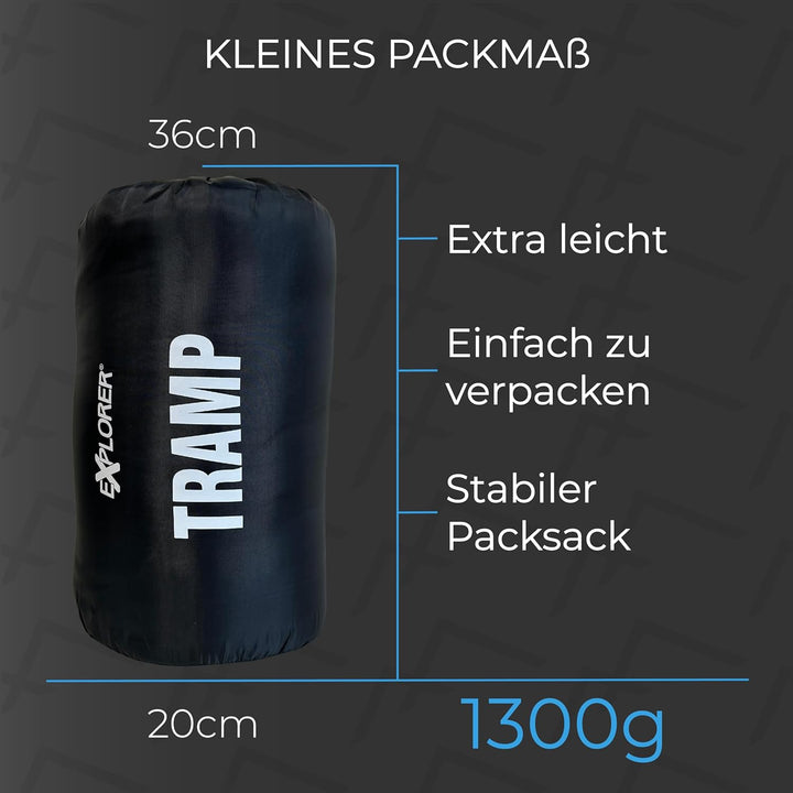 EXPLORER® Tramp Schlafsack -9°C +9°C [250GSM] 3 Jahreszeiten Leichter Mumienschlafsack für Erwachsen