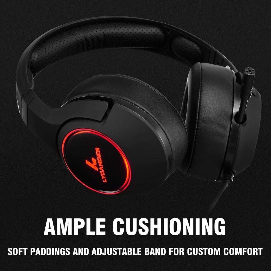 LYCANDER Gaming-Headset mit Mikrofon und LED-Licht, 3,5 mm Eingang, für PC, PS4, Xbox One, Nintendo