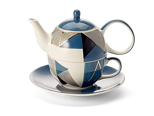 NEU teemando® Tea for one Set "Caspian" Keramik mit Goldauflage, 4-teilig Kanne: 0,4 l, Tasse: 0,2 l