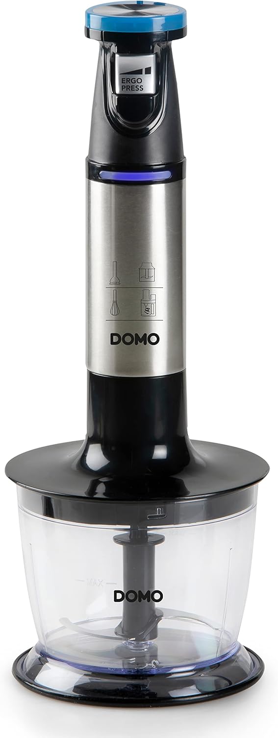 DOMO Stabmixer Set 4-in-1 - Ergo Press - Inklusive 4 Aufsätze: Mixstab, Schneebesen, Zerkleinerer, S