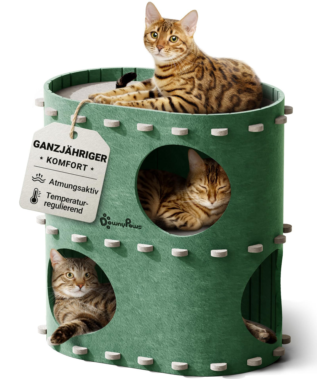 DownyPaws Katzenhöhle aus Filz, 2-stöckige Katzenbett, 50 x 33 x 50 cm Schloss Katzenhaus zum Spiele