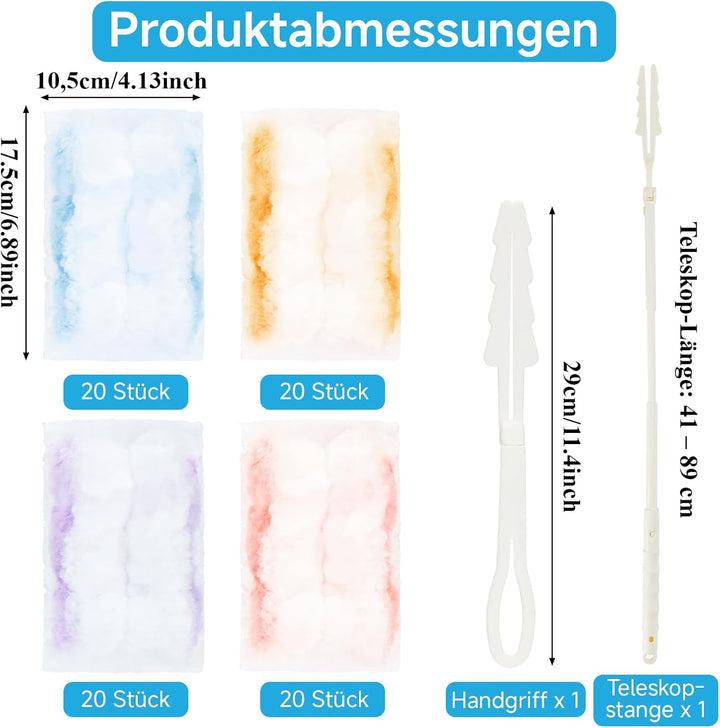 80 Stück für Swiffer Staubmagnet Nachfüllpack, Duster Staubwedel mit 1 Handgriff, 1 Teleskopstange,