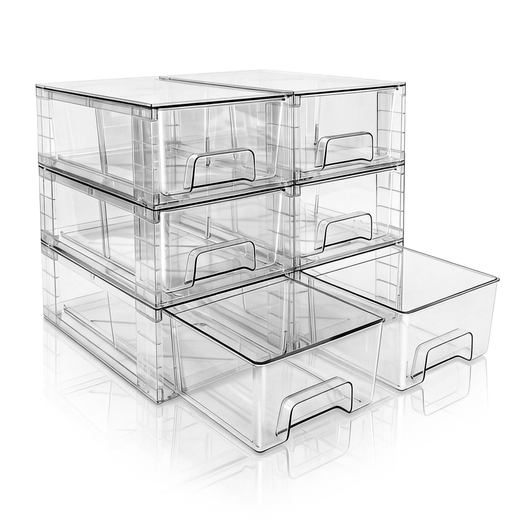 6er-Set Stapelbare Kleine Aufbewahrungsschubladen, Acryl Organizer mit Griffen, Kunststoffboxen für