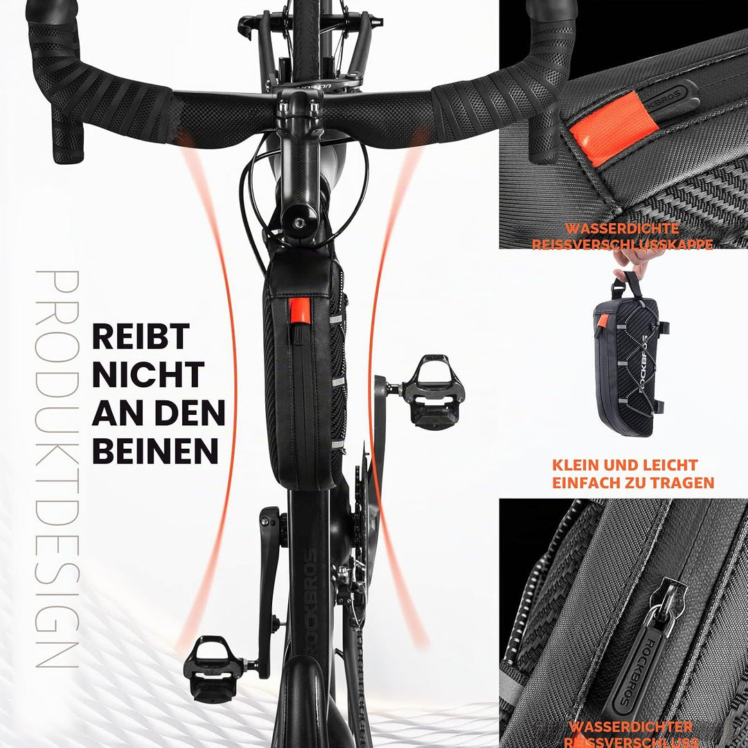 ROCKBROS Rahmentasche Fahrradtasche für Fahrradrahmen Oberrohrtasche ca.1L 22 * 10 * 5,5cm