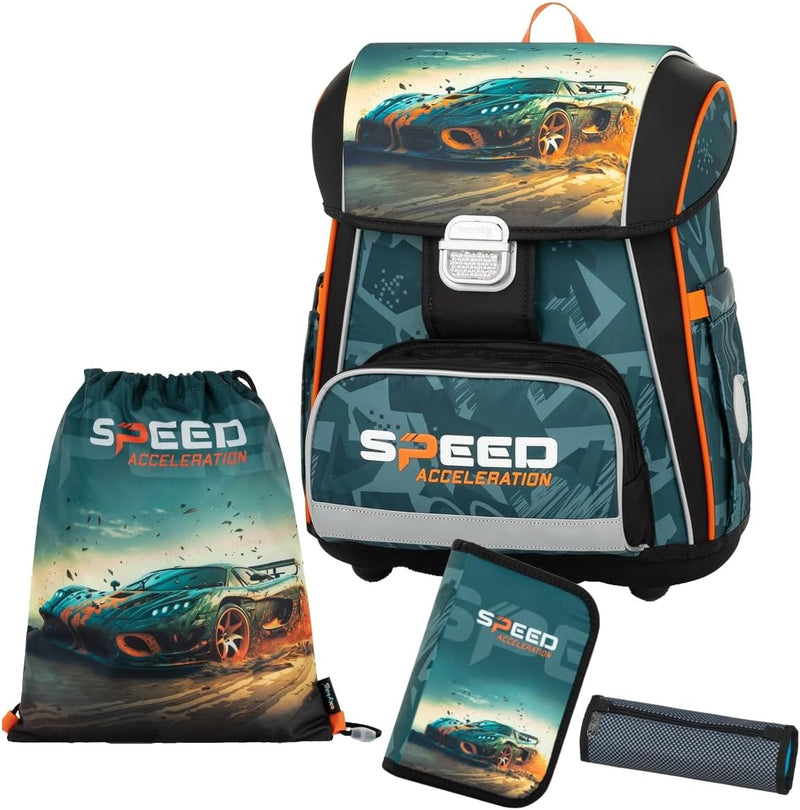 Generisch Auto - Speed Acceleration - Race - OxyBag Premium Schulranzen-Set (4 teilig), 4 teilig