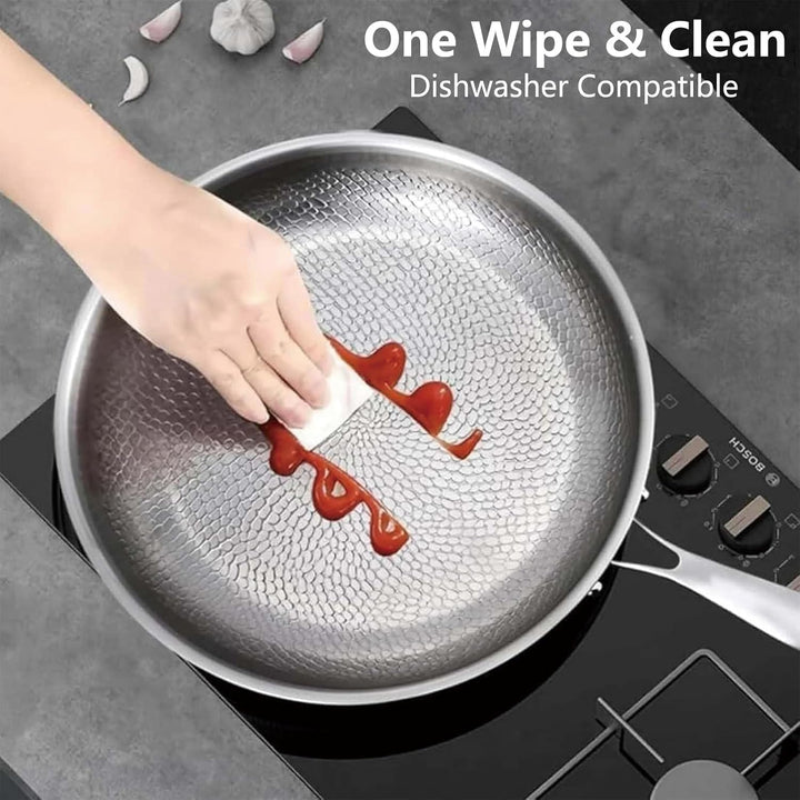 Titan Pfanne Unbeschichtet,Titanium Hammered Pan Pro mit Deckel Spatel 26CM | Pfanne Aus Reinem Tita