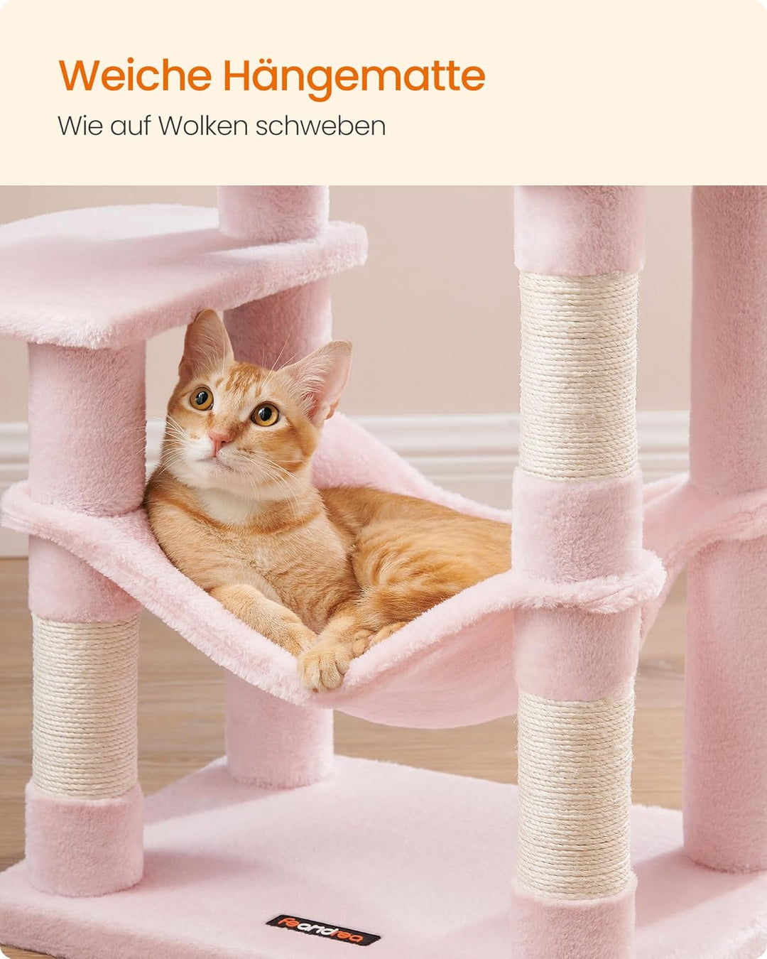 Feandrea Kratzbaum, 112 cm hoch, Katzenbaum, mehrstöckiges Katzenhaus, mit 4 Kratzsäulen, 2 Plattfor