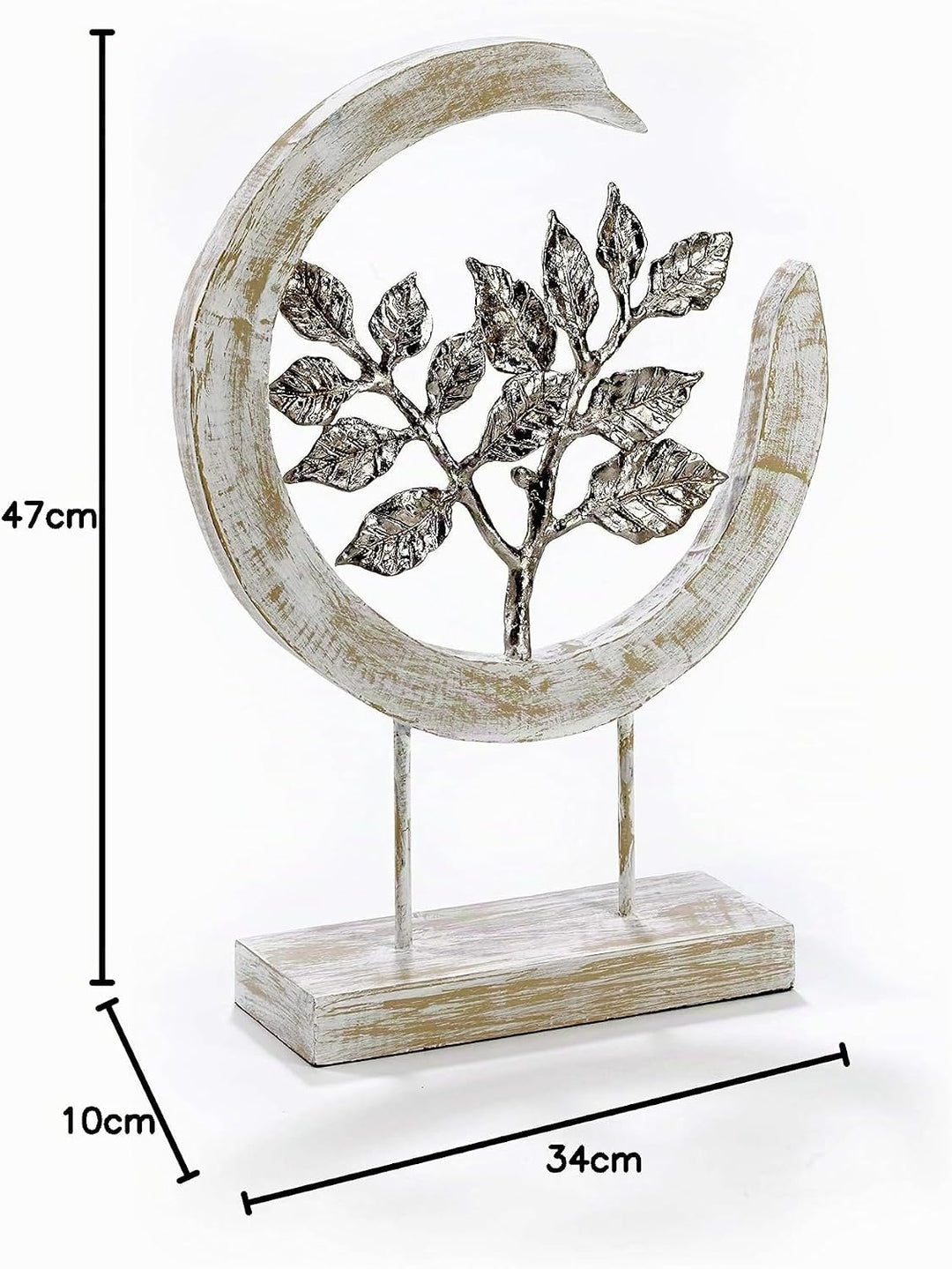 Moritz Skulptur Silver Leafs - Moderne Dekoration aus Mango-Holz und silbernen Aluminium Blättern -