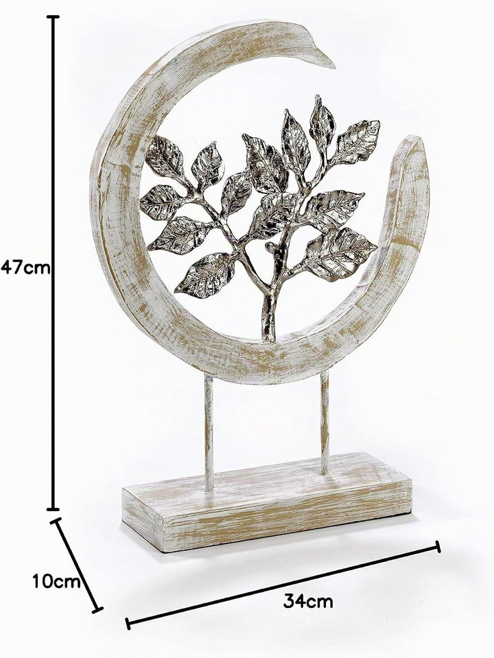 Moritz Skulptur Silver Leafs - Moderne Dekoration aus Mango-Holz und silbernen Aluminium Blättern -