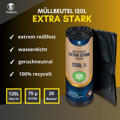 !!! Nirgendwo Günstiger !!! Profi Müllsäcke 120L EXTRA STARK - 70μ - 100% Recycelt - (20 bis 600 Säc