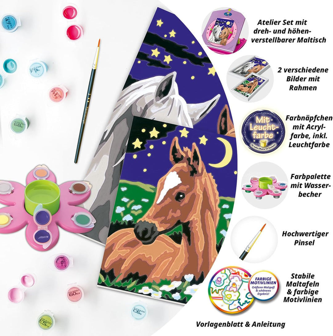 Ravensburger CreArt 28507 - Atelier Pferde - Malen nach Zahlen für Kinder ab 7 Jahre, Malset mit 2 M