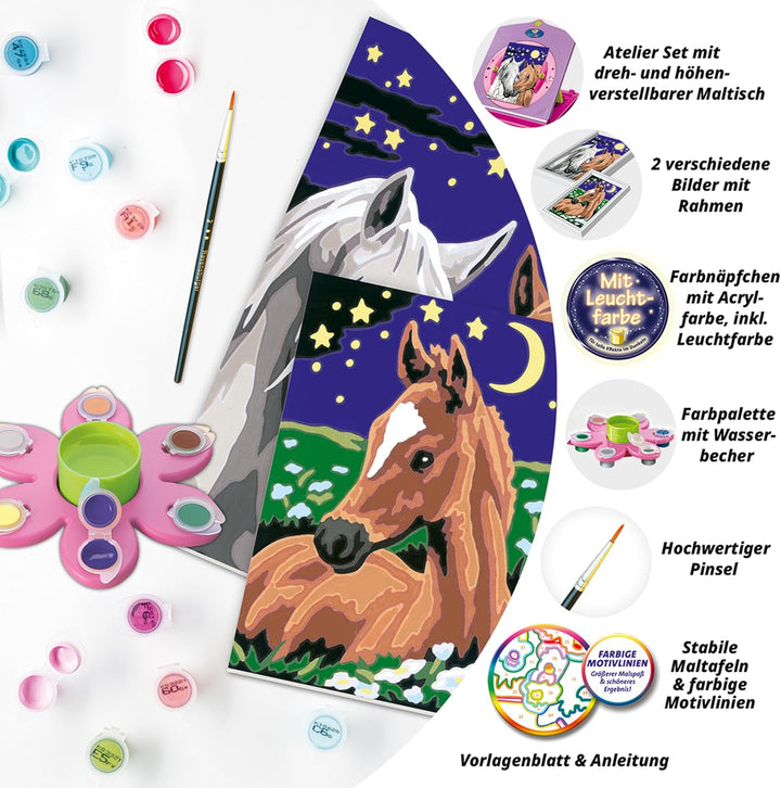 Ravensburger CreArt 28507 - Atelier Pferde - Malen nach Zahlen für Kinder ab 7 Jahre, Malset mit 2 M