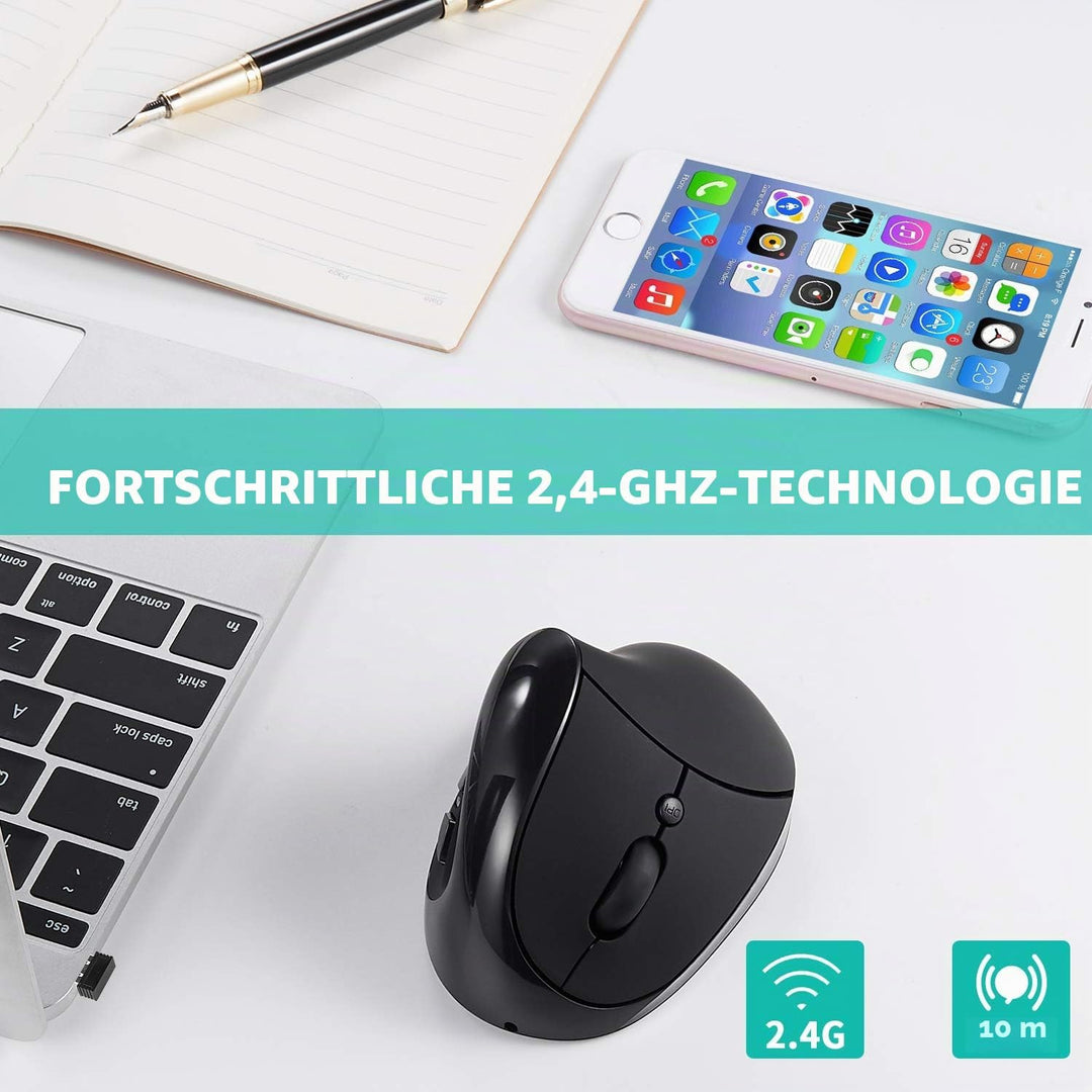 AURTEC Linkshändermaus, wiederaufladbare 2,4G-Drahtlos-Ergonomische Vertikalmäuse mit USB-Empfänger,