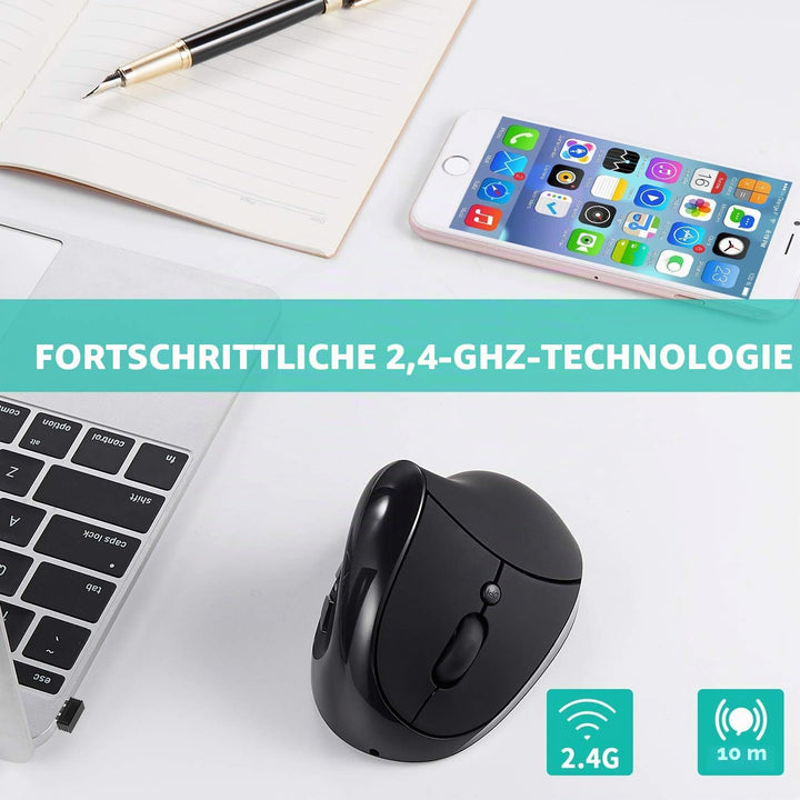 AURTEC Linkshändermaus, wiederaufladbare 2,4G-Drahtlos-Ergonomische Vertikalmäuse mit USB-Empfänger,