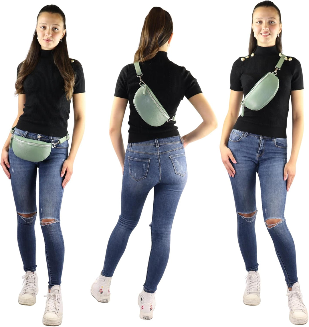 Blade Bauchtasche Damen Echtleder, stylische Gürteltasche Damen mit 2 gemusterten und Leder abnehmba