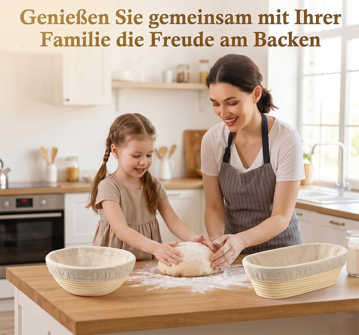 Premium Gärkörbchen Set 2-Teilig – 23cm Rund & 25cm Rechteckig Brotgärkorb aus 100% Ungebleichtem In