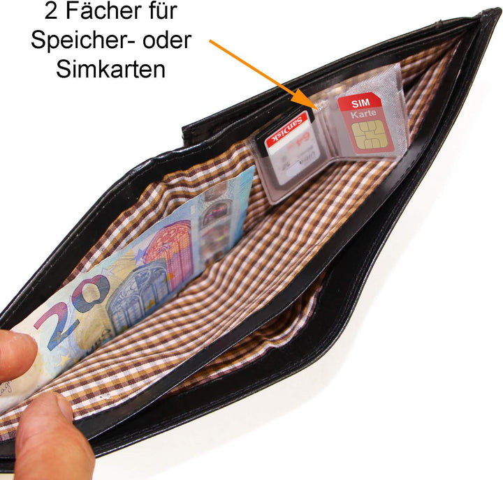 ALMADIH Leder Portemonnaie querformat RFID Schutz 11 Kartenfächer Münzfach Rindsleder Geschenkbox (P
